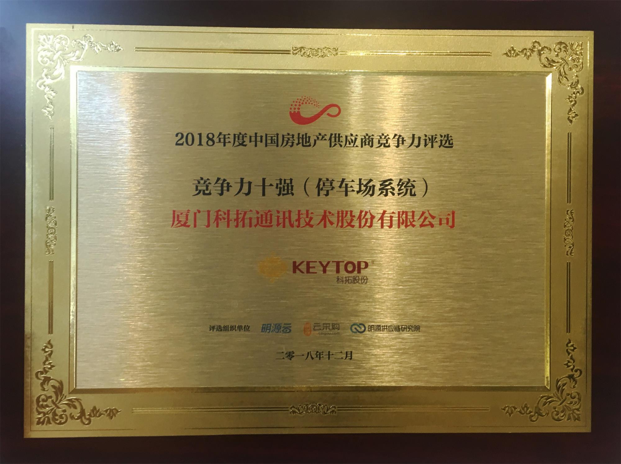 2018年度（dù）中国房地产供应商竞争评选-竞争力十强